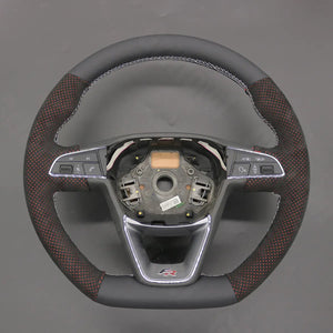 Griffowl Steering Wheel Cover for Bespoke Hatchback Seat Ibiza 6F FR CUPRA Leon 5F FR CUPRA Alhambra FR Line 2015-2022. Compact, hand-sewn DIY wrap for quick interior mods and grip upgrade.
