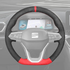 Griffowl Steering Wheel Cover for Bespoke Hatchback Seat Ibiza 6F Leon IV 2020-2025. Hand-sewn kit for drivers seeking precision and comfort.

