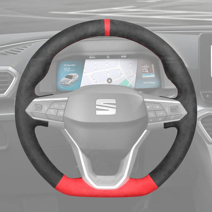 Griffowl Steering Wheel Cover for Bespoke Hatchback Seat Ibiza 6F Leon IV 2020-2025. Hand-sewn kit for drivers seeking precision and comfort.

