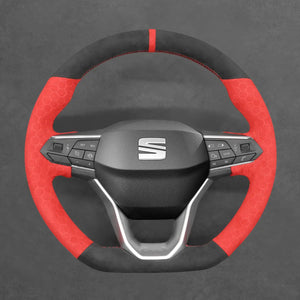 Griffowl Steering Wheel Cover for Bespoke Hatchback Seat Ibiza 6F Leon IV 2020-2025. Hand-sewn kit for drivers seeking precision and comfort.
