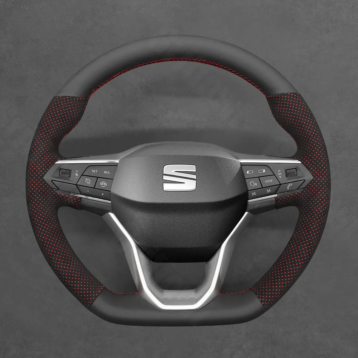 Griffowl Steering Wheel Cover for Bespoke Hatchback Seat Ibiza 6F Leon IV 2020-2025. Hand-sewn kit for drivers seeking precision and comfort.
