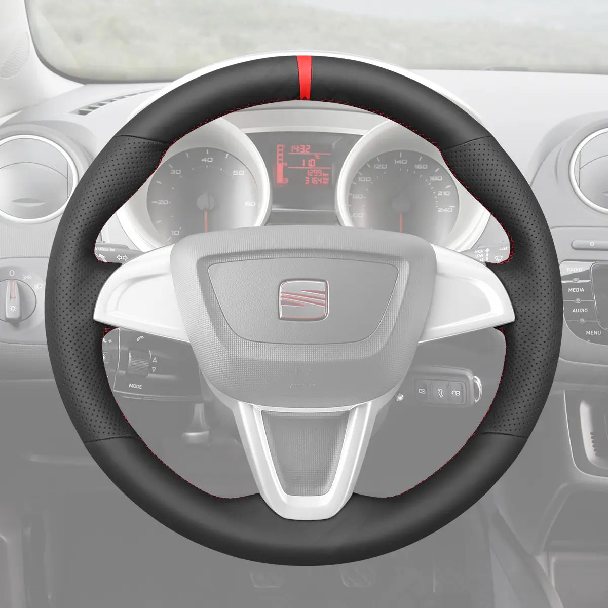 Griffowl Steering Wheel Cover for Bespoke Hatchback Seat Ibiza 6J 2012-2015. Perfect grip with our steering wheel wrap and custom interior touch.
