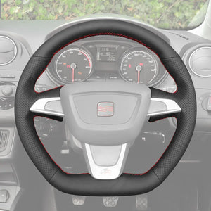 Griffowl Steering Wheel Cover for Bespoke Hatchback Seat Ibiza 6J FR CUPRA 2012-2015. Hand-sewn kit for drivers seeking precision and comfort.
