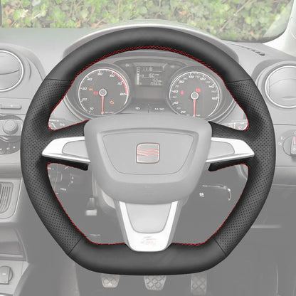 Griffowl Steering Wheel Cover for Bespoke Hatchback Seat Ibiza 6J FR CUPRA 2012-2015. Hand-sewn kit for drivers seeking precision and comfort.
