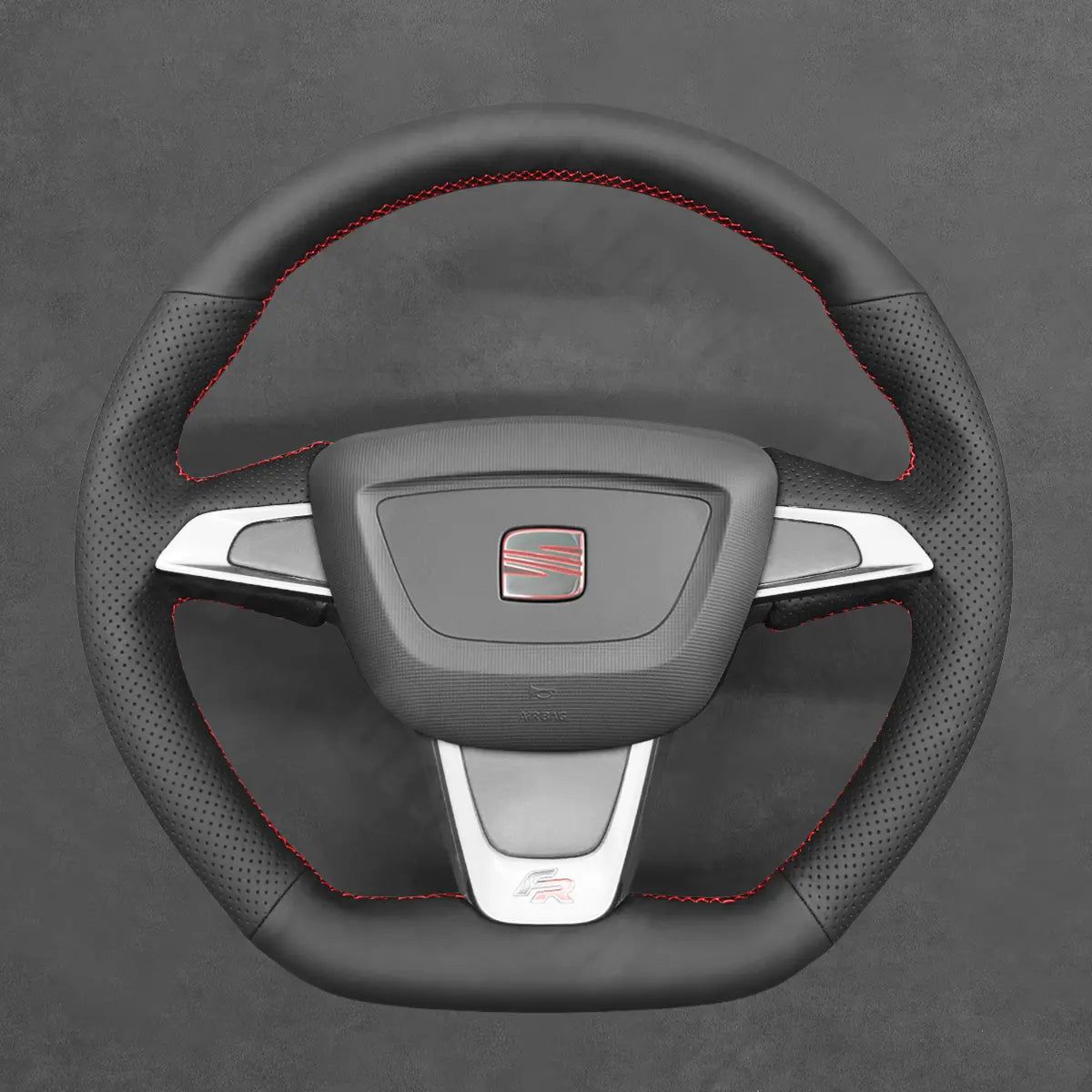 Griffowl Steering Wheel Cover for Bespoke Hatchback Seat Ibiza 6J FR CUPRA 2012-2015. Hand-sewn kit for drivers seeking precision and comfort.
