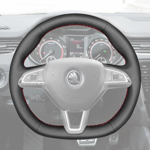 Griffowl Steering Wheel Cover for Bespoke Hatchback Skoda Fabia Scala Citigo Octavia Superb 2015-2019. Perfect for enthusiasts seeking refined interior mods.

