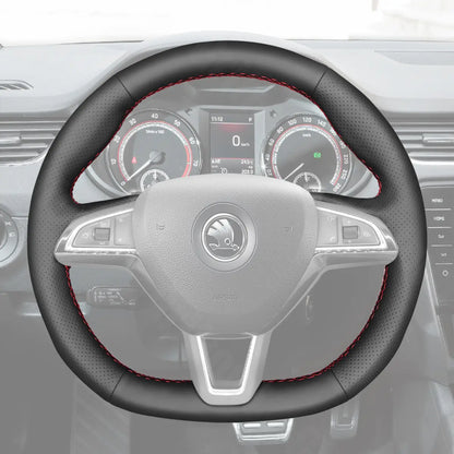 Griffowl Steering Wheel Cover for Bespoke Hatchback Skoda Fabia Scala Citigo Octavia Superb 2015-2019. Perfect for enthusiasts seeking refined interior mods.
