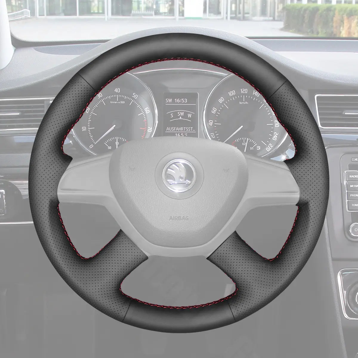 Griffowl Steering Wheel Cover for Bespoke Hatchback Skoda Octavia Fabia 2013-2014. For refined interior upgrades using our wrap and stitch kit.

