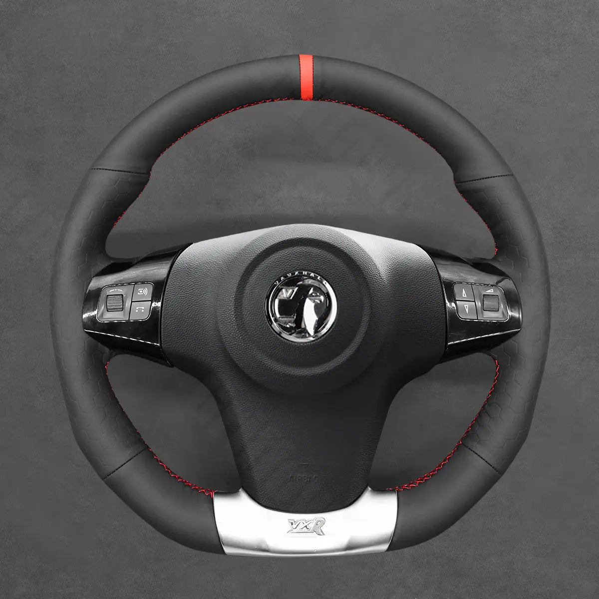 Griffowl Steering Wheel Cover for Bespoke Hatchback Vauxhall Corsa D OPC 2007-2015. Hand-sewn kit for drivers seeking precision and comfort.
