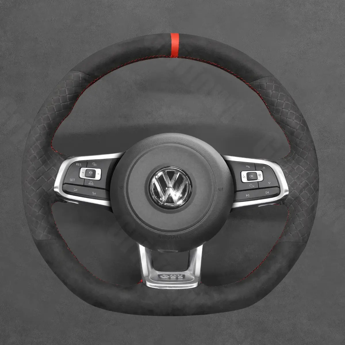 Griffowl Steering Wheel Cover for Bespoke Hatchback Volkswagen VW Golf GTI GTD GTE R Mk7 Polo R Line Mk5 Mk6 Scirocco Up! GTI Touran R Line 2014-2022. Compact, hand-sewn DIY wrap for quick interior mods and grip upgrade.
