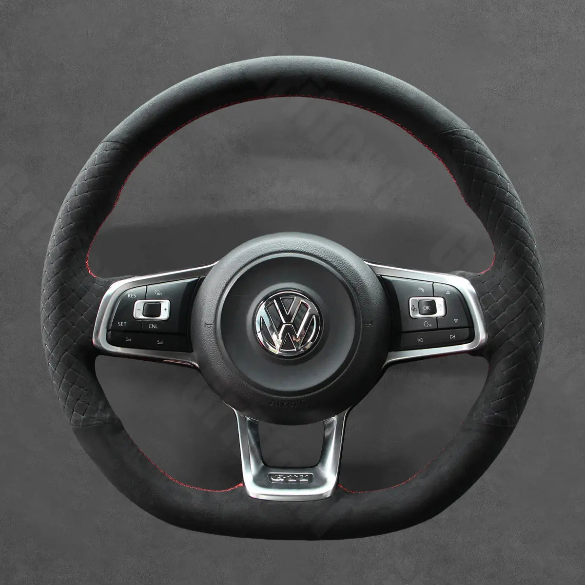 Griffowl Steering Wheel Cover for Bespoke Hatchback Volkswagen VW Golf GTI GTD GTE R Mk7 Polo R Line Mk5 Mk6 Scirocco Up! GTI Touran R Line 2014-2022. Compact, hand-sewn DIY wrap for quick interior mods and grip upgrade.
