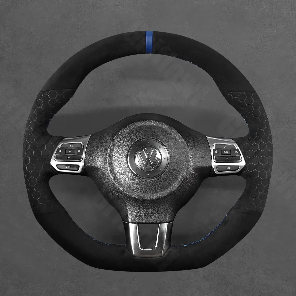 Griffowl Steering Wheel Cover for Bespoke Hatchback Volkswagen VW Golf GTI Mk6 Polo GTI R-Line Mk5 Scirocco 2009-2014. Compact, hand-sewn DIY wrap for quick interior mods and grip upgrade.
