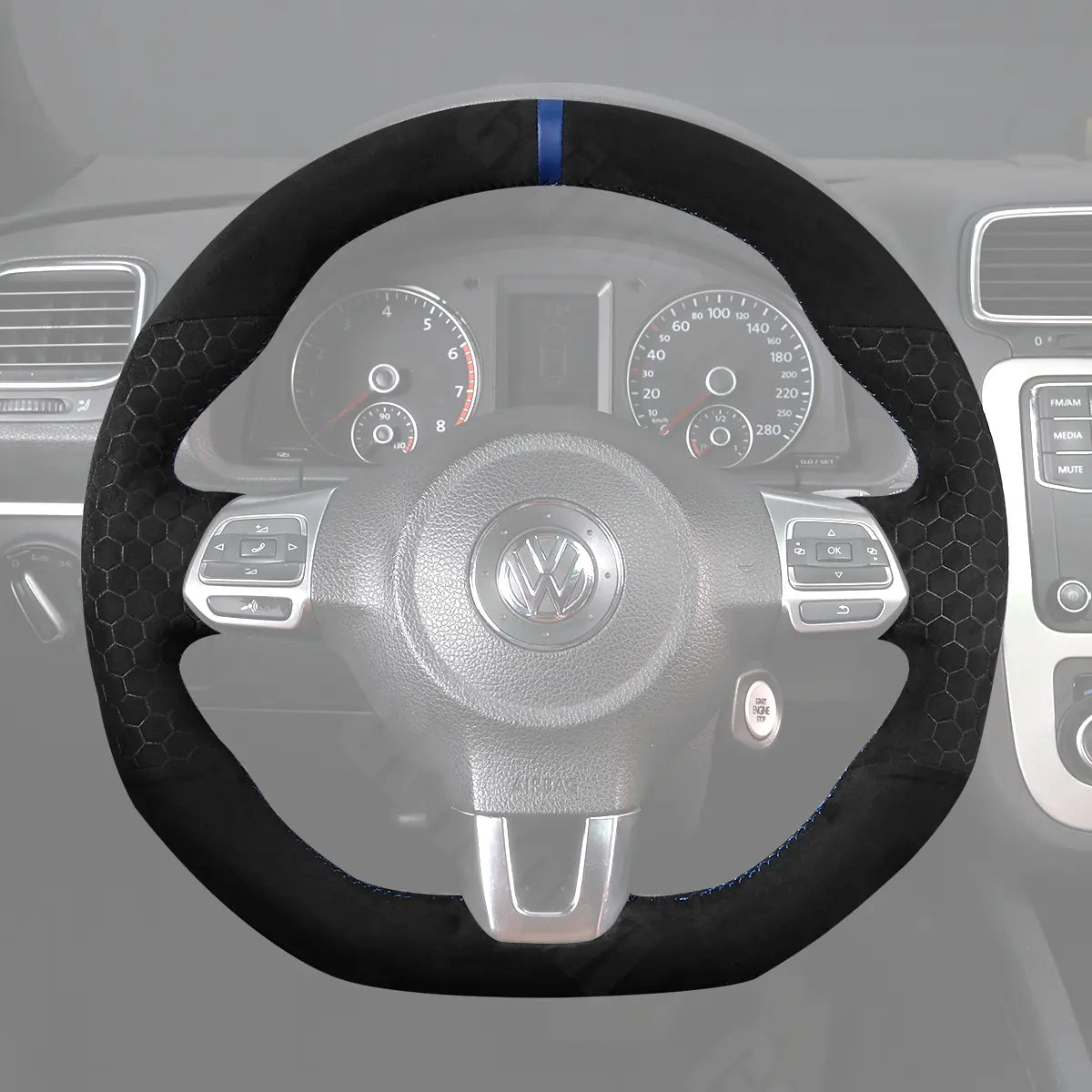 Griffowl Steering Wheel Cover for Bespoke Hatchback Volkswagen VW Golf GTI Mk6 Polo GTI R-Line Mk5 Scirocco 2009-2014. Compact, hand-sewn DIY wrap for quick interior mods and grip upgrade.
