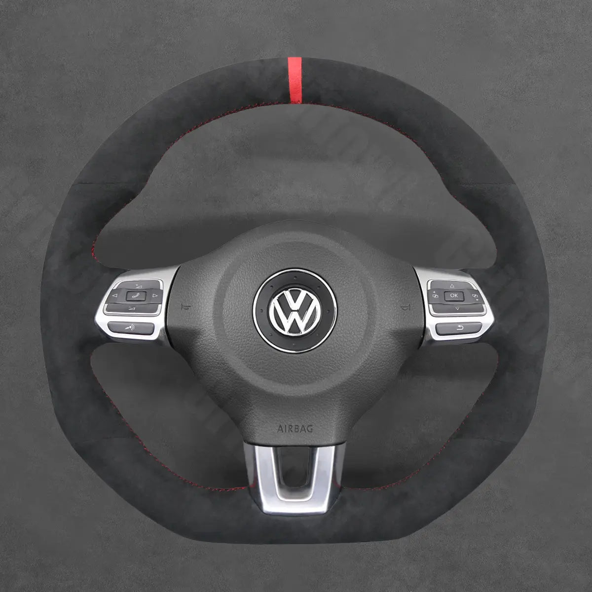 Griffowl Steering Wheel Cover for Bespoke Hatchback Volkswagen VW Golf GTI Mk6 Polo GTI R-Line Mk5 Scirocco 2009-2014. Compact, hand-sewn DIY wrap for quick interior mods and grip upgrade.
