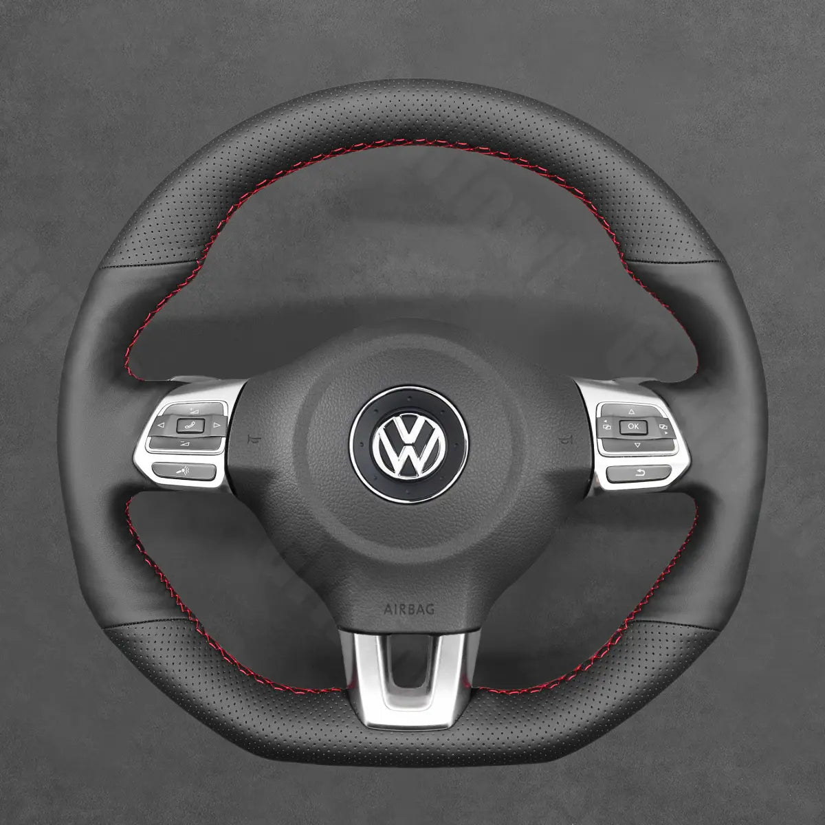 Griffowl Steering Wheel Cover for Bespoke Hatchback Volkswagen VW Golf GTI Mk6 Polo GTI R-Line Mk5 Scirocco 2009-2014. Compact, hand-sewn DIY wrap for quick interior mods and grip upgrade.
