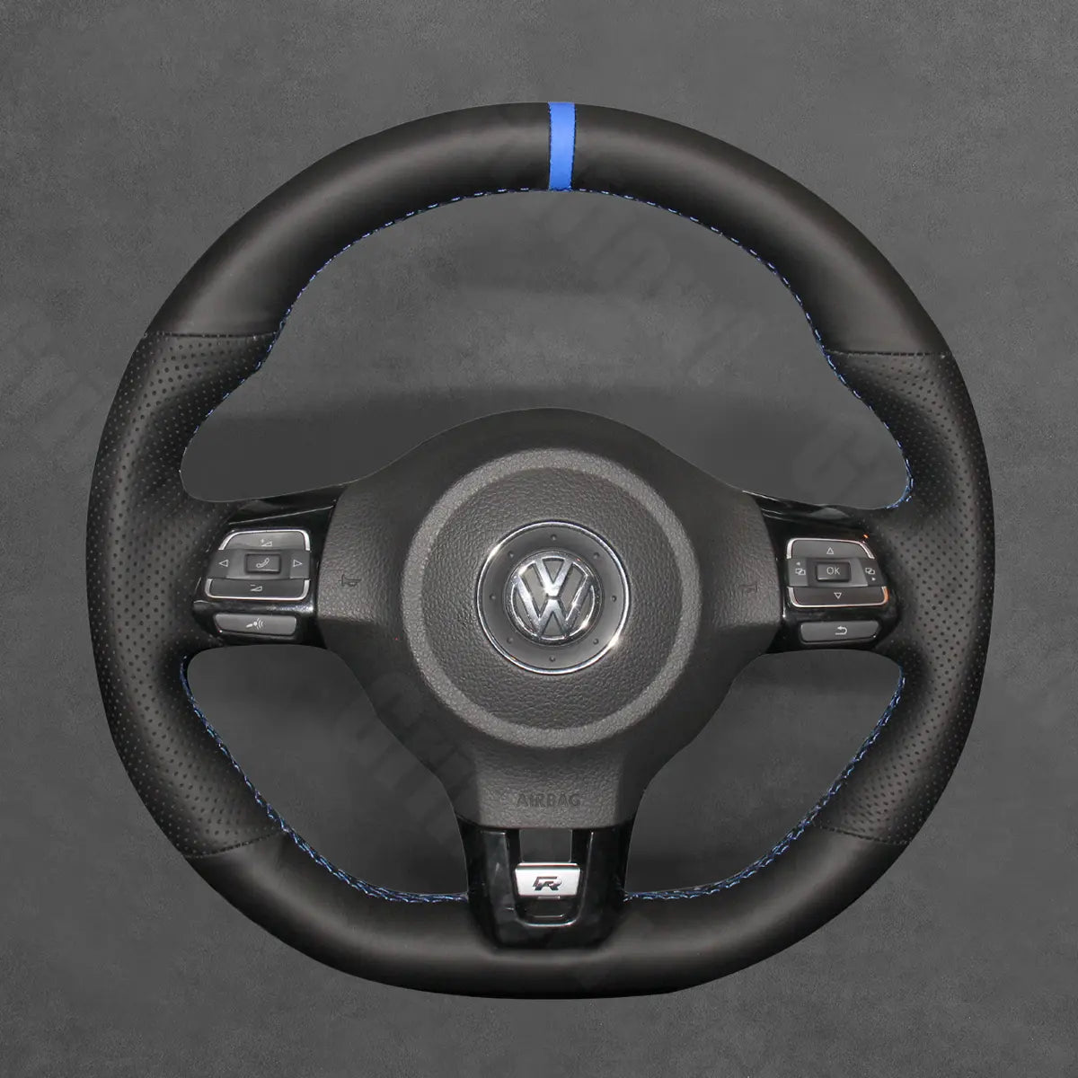 Griffowl Steering Wheel Cover for Bespoke Hatchback Volkswagen VW Golf GTI Mk6 Polo GTI R-Line Mk5 Scirocco 2009-2014. Compact, hand-sewn DIY wrap for quick interior mods and grip upgrade.
