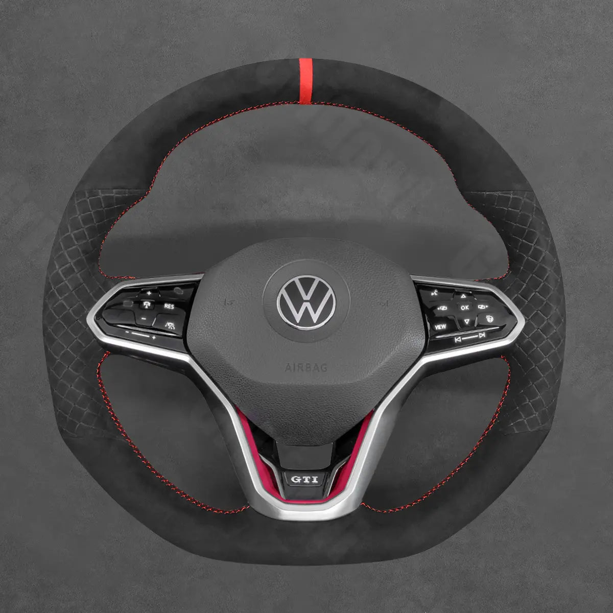 Griffowl Steering Wheel Cover for Bespoke Hatchback Volkswagen VW Golf GTI Mk8 2021-2025. Elevate your interior with Griffowl's wrap and stitch kit.
