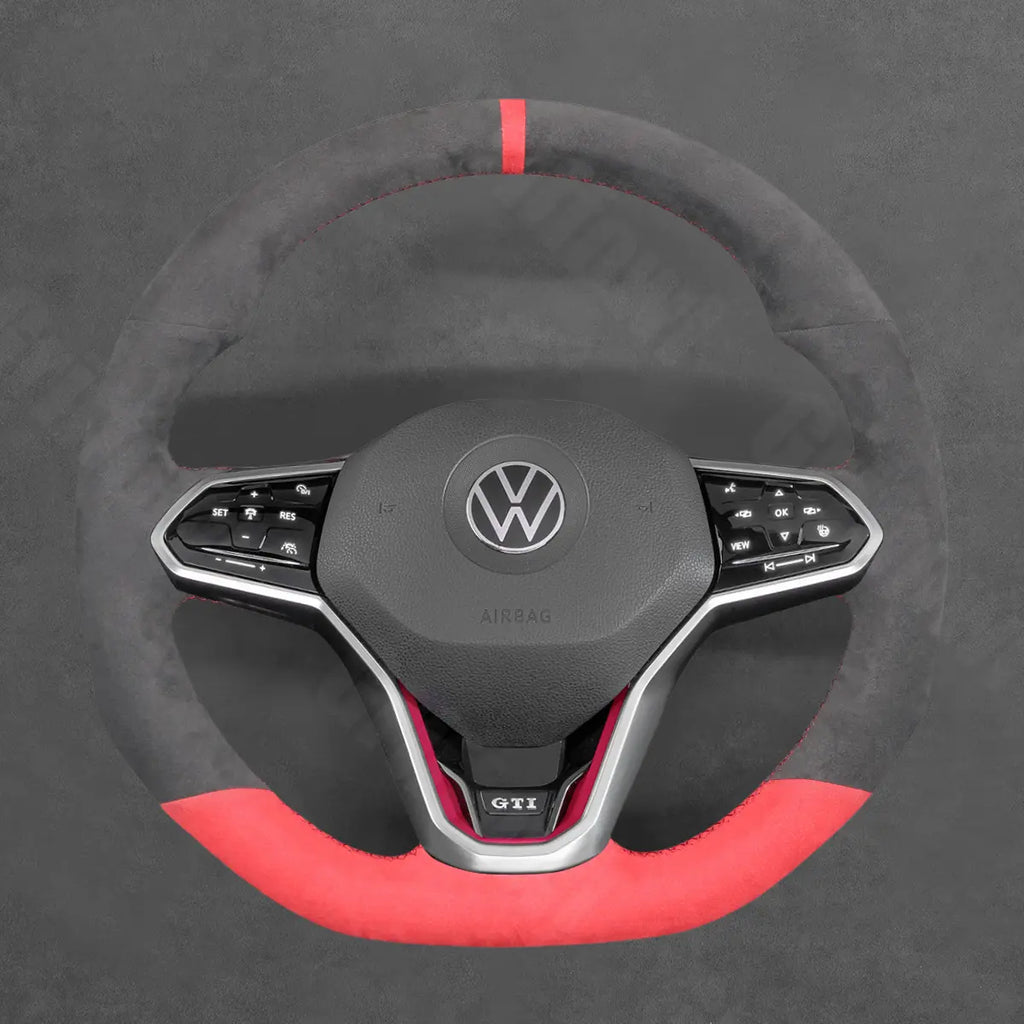 Griffowl Steering Wheel Cover for Bespoke Hatchback Volkswagen VW Golf GTI Mk8 2021-2025. Elevate your interior with Griffowl's wrap and stitch kit.
