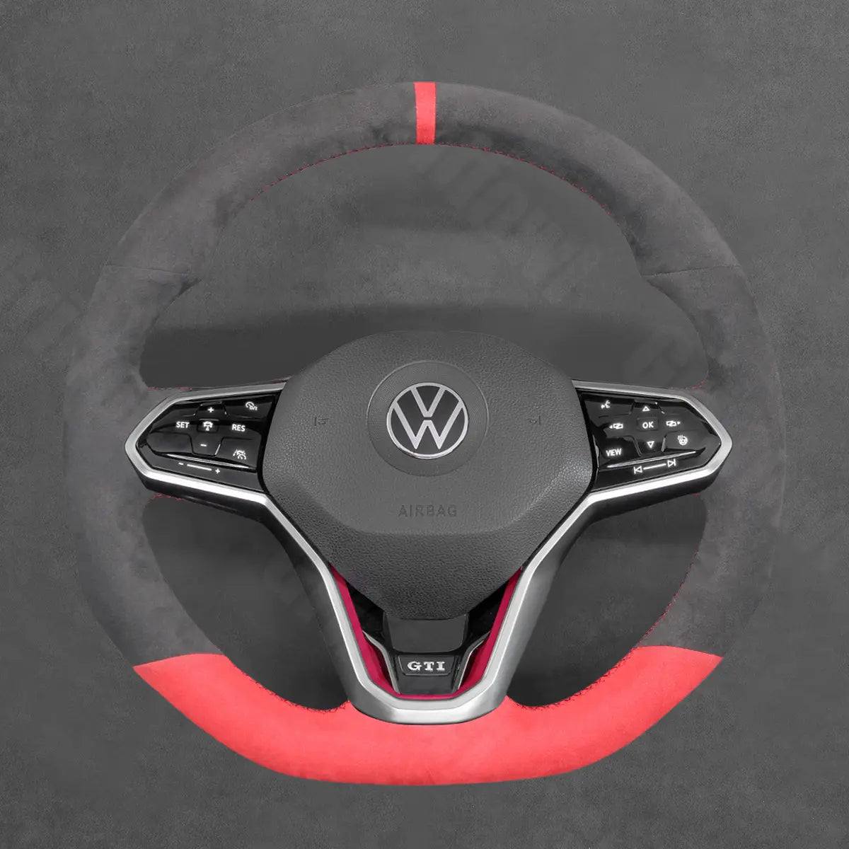 Griffowl Steering Wheel Cover for Bespoke Hatchback Volkswagen VW Golf GTI Mk8 2021-2025. Elevate your interior with Griffowl's wrap and stitch kit.
