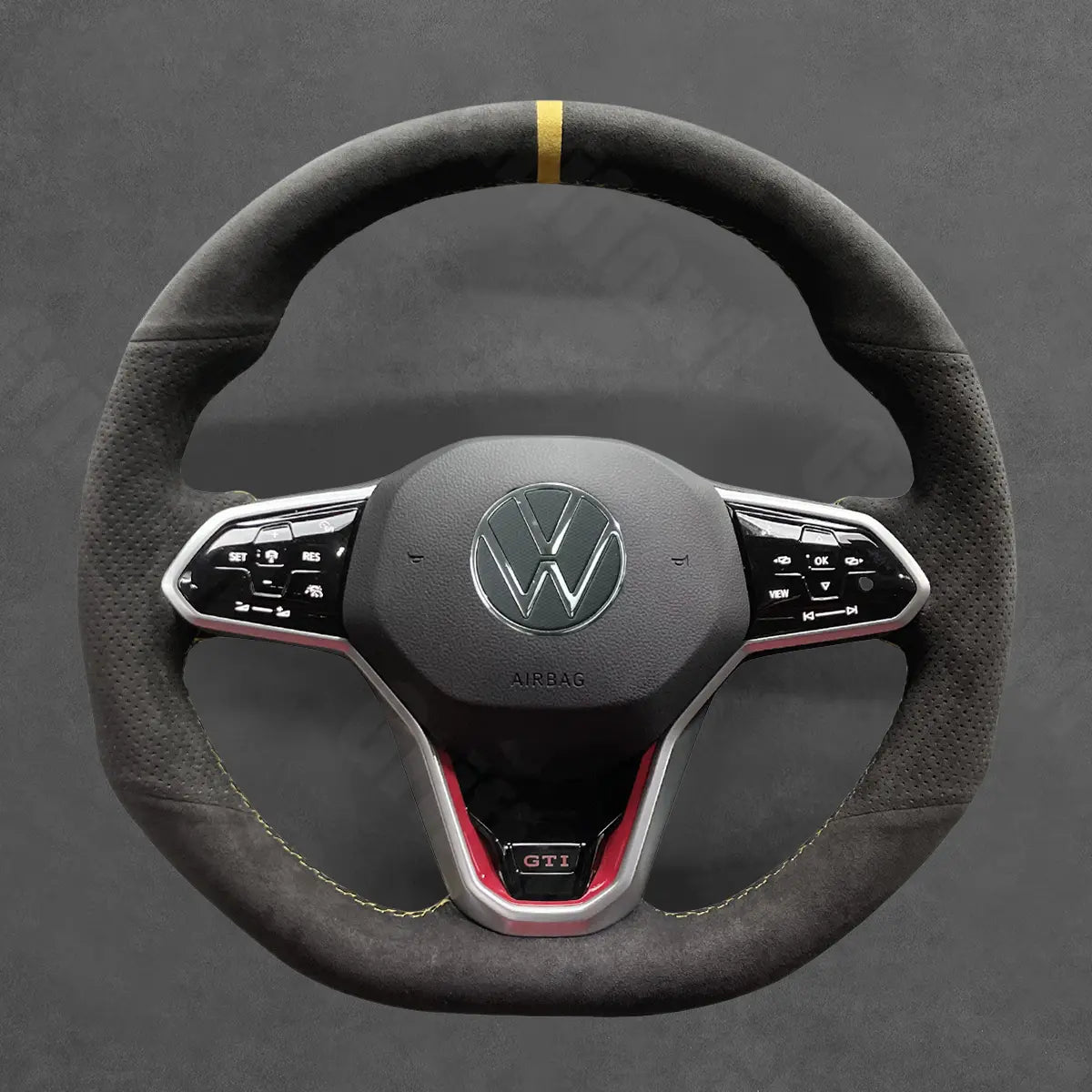 Griffowl Steering Wheel Cover for Bespoke Hatchback Volkswagen VW Golf GTI Mk8 2021-2025. Elevate your interior with Griffowl's wrap and stitch kit.
