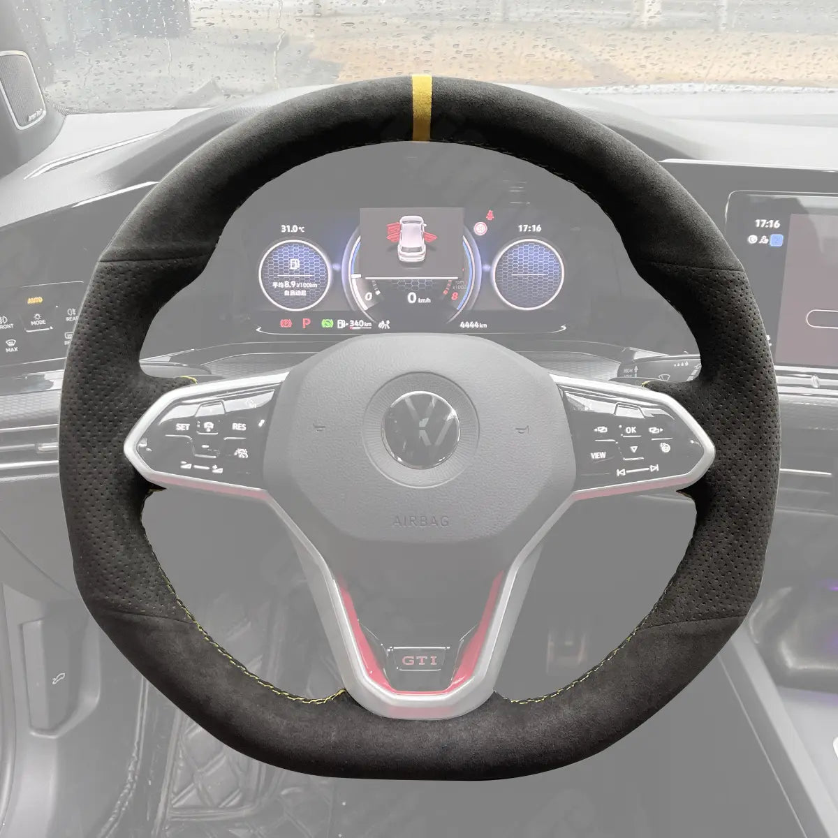 Griffowl Steering Wheel Cover for Bespoke Hatchback Volkswagen VW Golf GTI Mk8 2021-2025. Elevate your interior with Griffowl's wrap and stitch kit.
