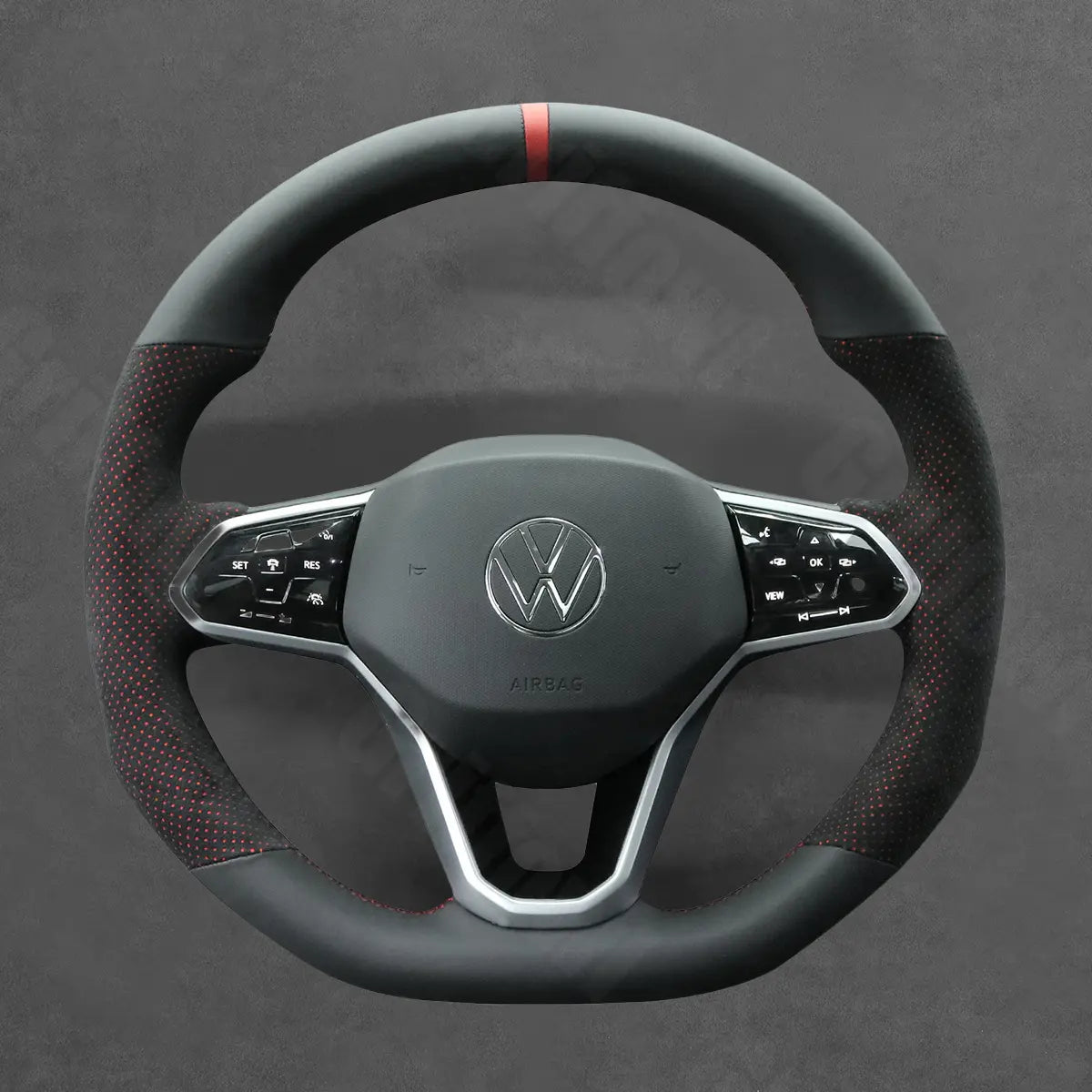 Griffowl Steering Wheel Cover for Bespoke Hatchback Volkswagen VW Golf GTI Mk8 2021-2025. Elevate your interior with Griffowl's wrap and stitch kit.
