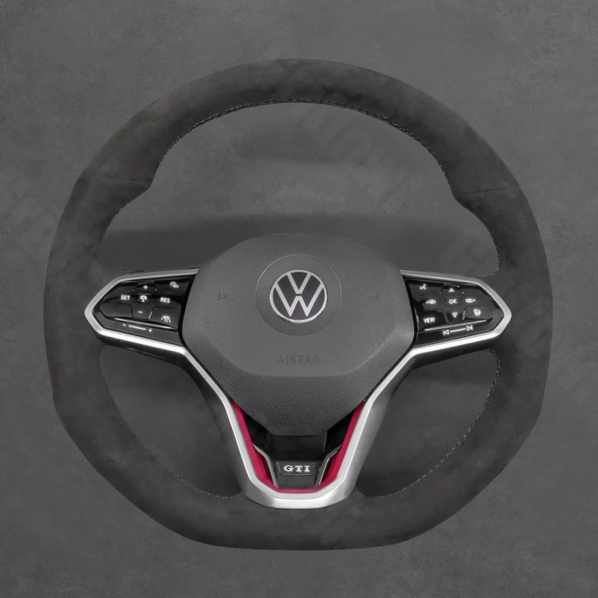 Griffowl Steering Wheel Cover for Bespoke Hatchback Volkswagen VW Golf GTI Mk8 2021-2025. Elevate your interior with Griffowl's wrap and stitch kit.
