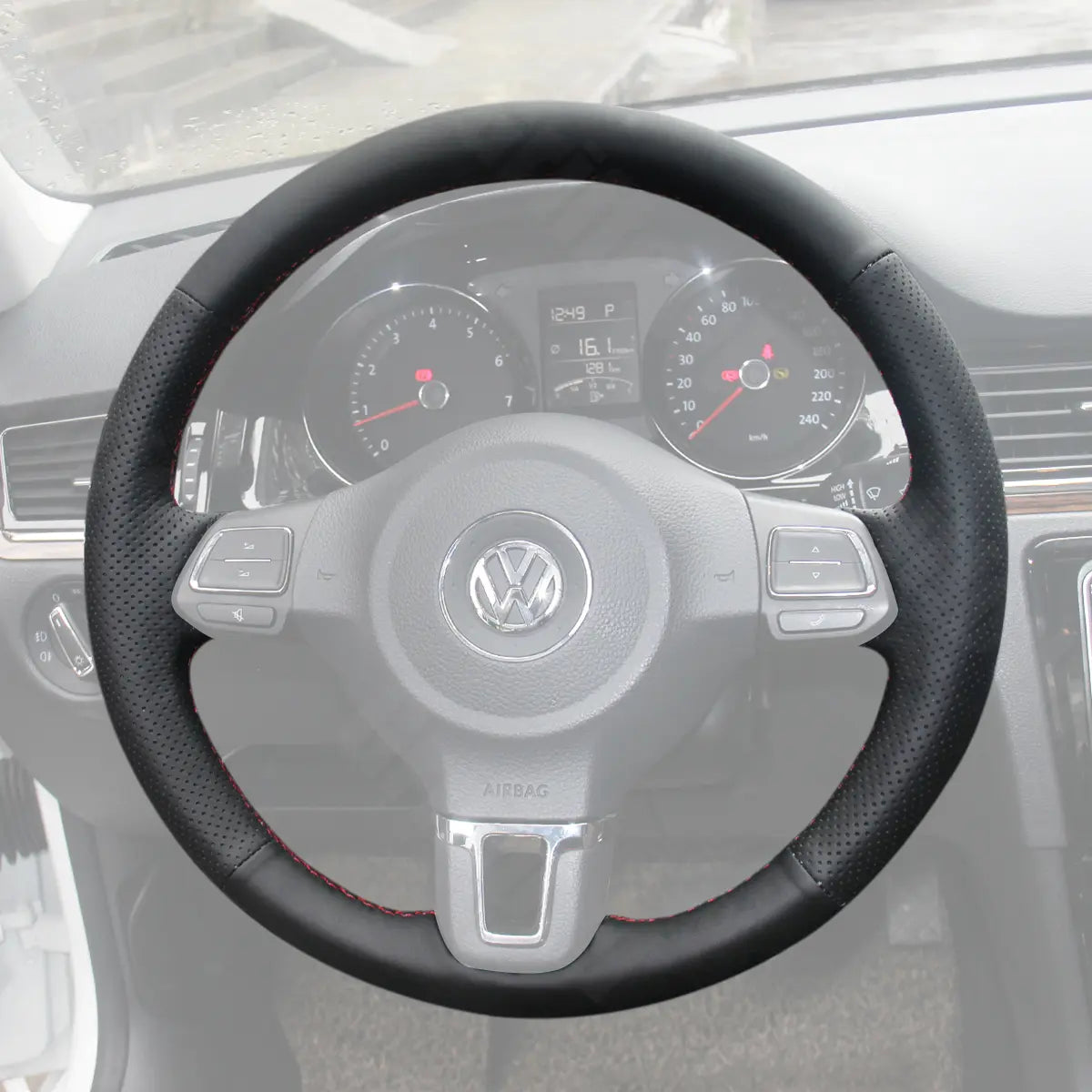 Griffowl Steering Wheel Cover for Bespoke Hatchback Volkswagen VW Golf Mk6 Plus Polo Mk5 Touran 2009-2015. Premium kit for drivers who love to hand sew and DIY.
