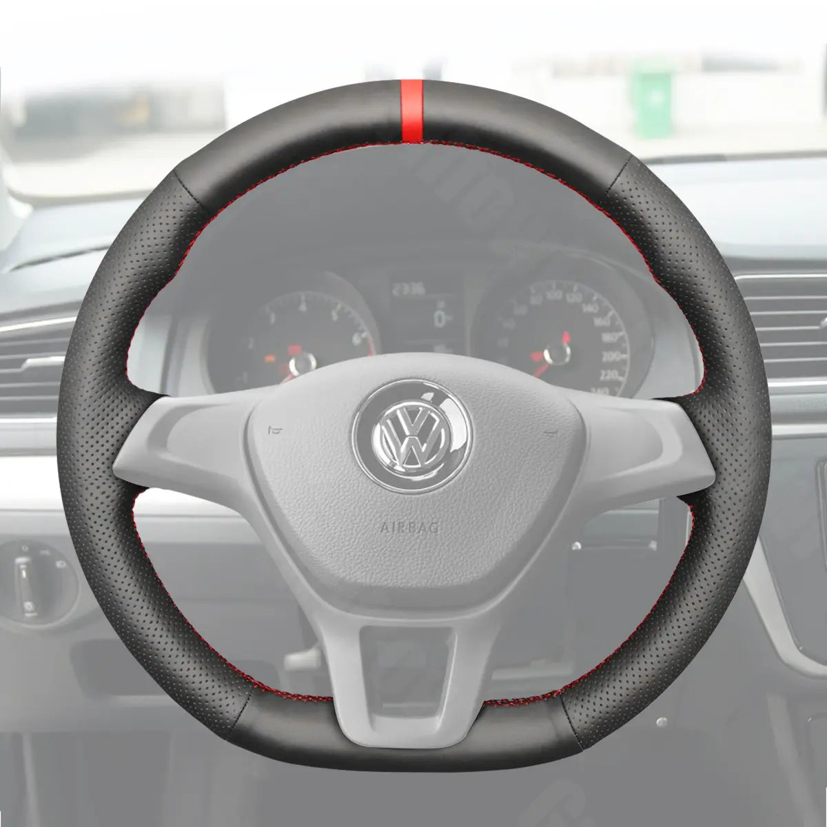 Griffowl Steering Wheel Cover for Bespoke Hatchback Volkswagen VW Golf GTI Mk6 Polo GTI R-Line Mk5 Scirocco 2009-2014. Compact, hand-sewn DIY wrap for quick interior mods and grip upgrade.
