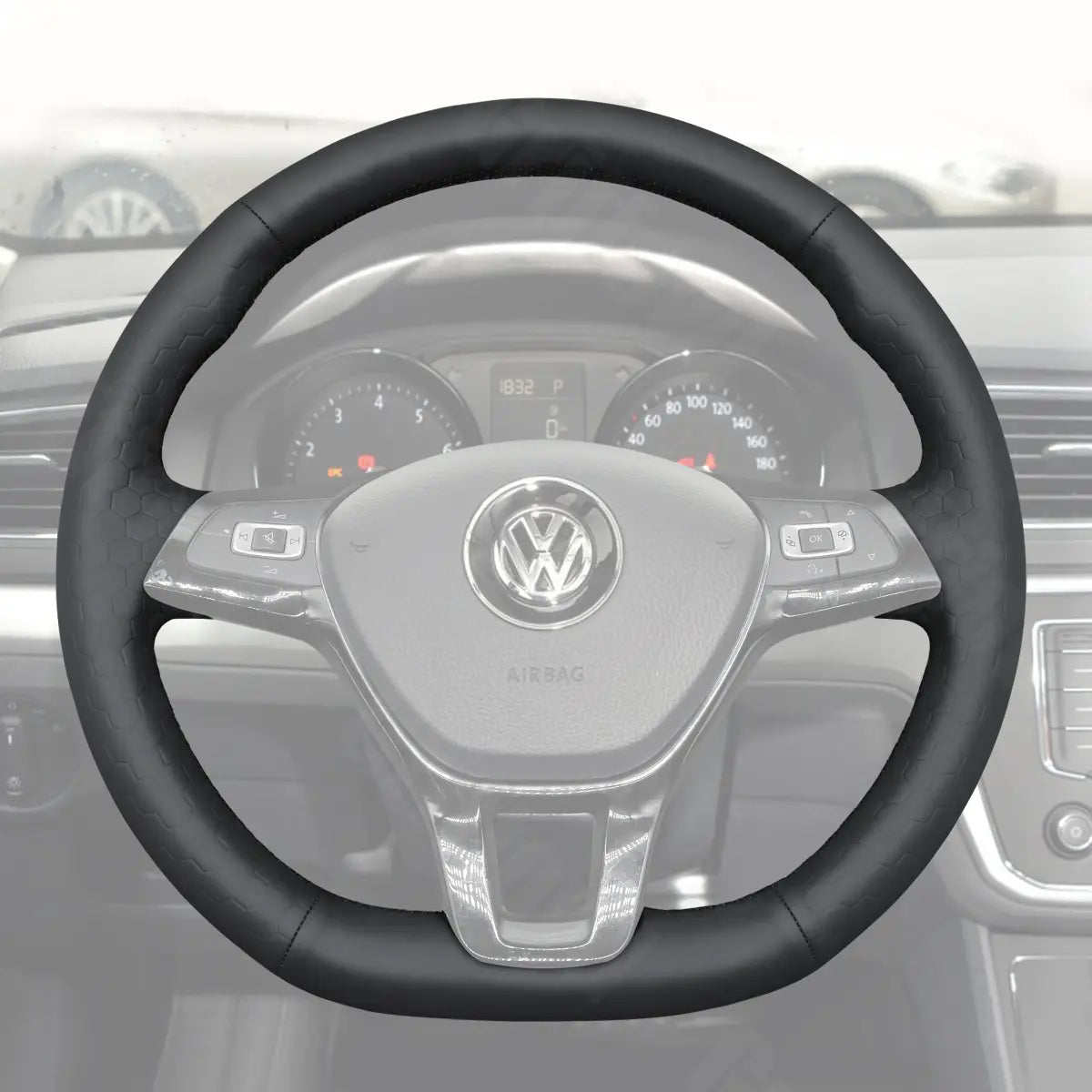 Griffowl Steering Wheel Cover for Bespoke Hatchback Volkswagen VW Golf Mk7 Polo Mk5 Mk6 Up! Touran Sharan Caddy Grand California Crafter 2013-2021. Compact, hand-sewn DIY wrap for quick interior mods and grip upgrade.
