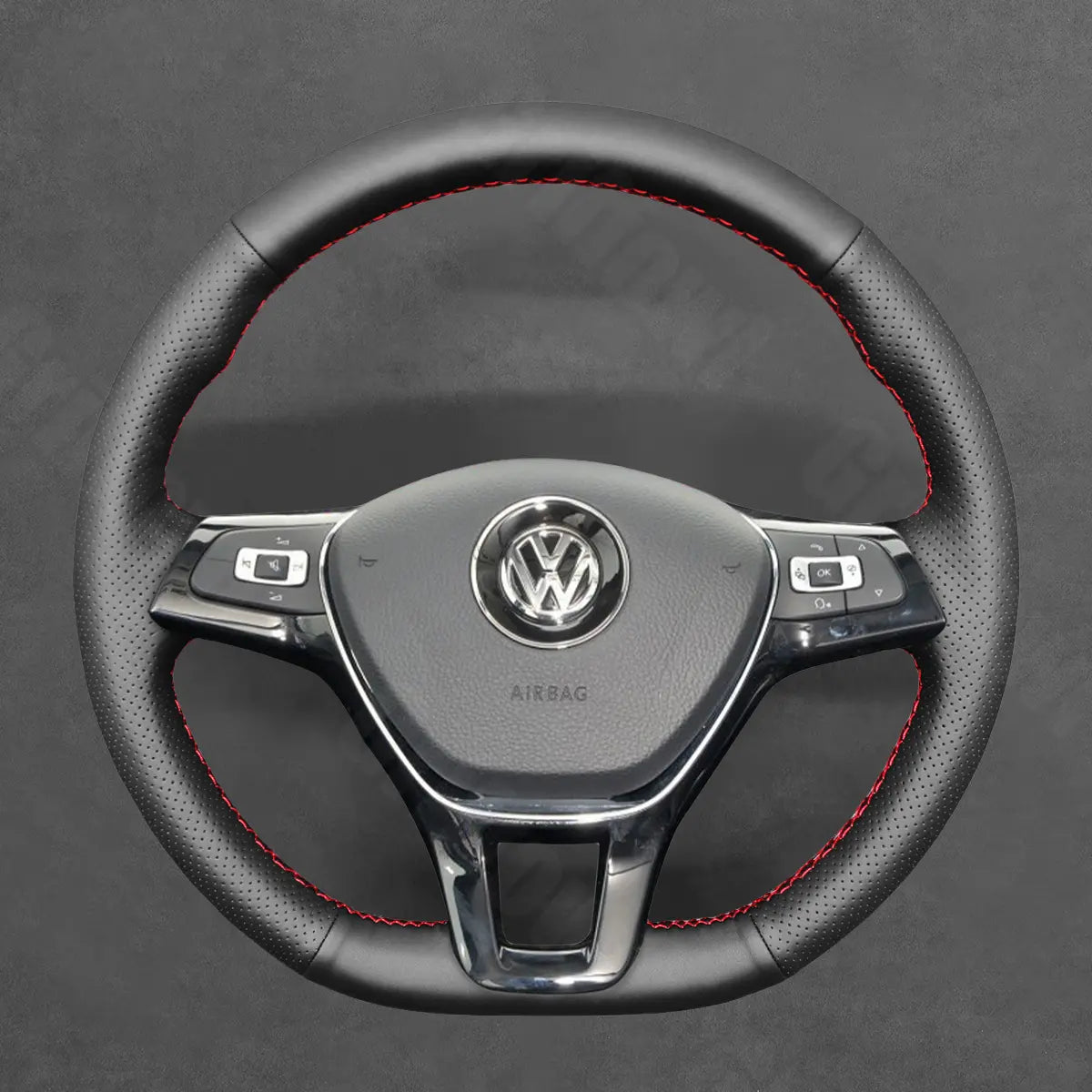 Griffowl Steering Wheel Cover for Bespoke Hatchback Volkswagen VW Golf Mk7 Polo Mk5 Mk6 Up! Touran Sharan Caddy Grand California Crafter 2013-2021. Compact, hand-sewn DIY wrap for quick interior mods and grip upgrade.
