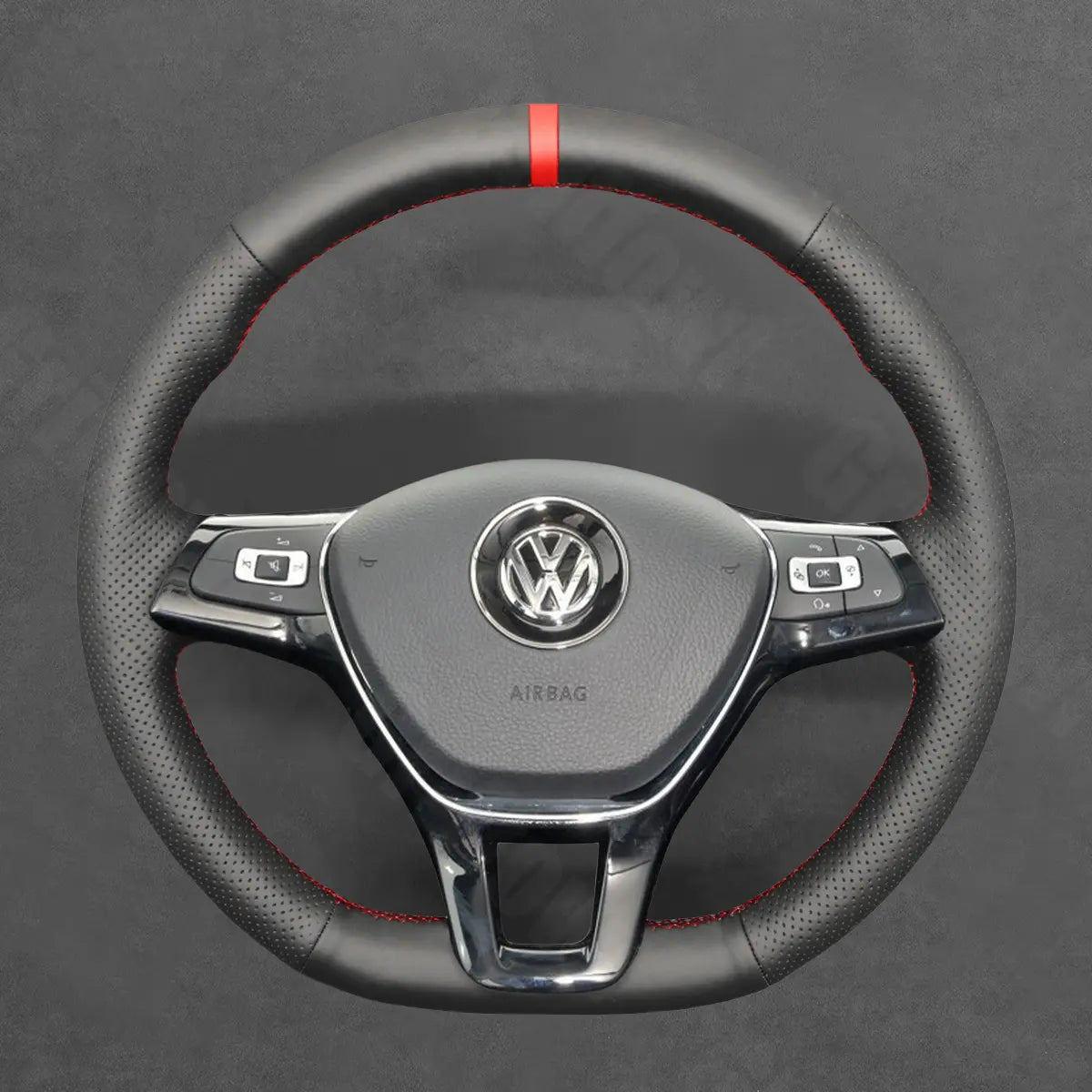 Griffowl Steering Wheel Cover for Bespoke Hatchback Volkswagen VW Golf Mk7 Polo Mk5 Mk6 Up! Touran Sharan Caddy Grand California Crafter 2013-2021. Compact, hand-sewn DIY wrap for quick interior mods and grip upgrade.
