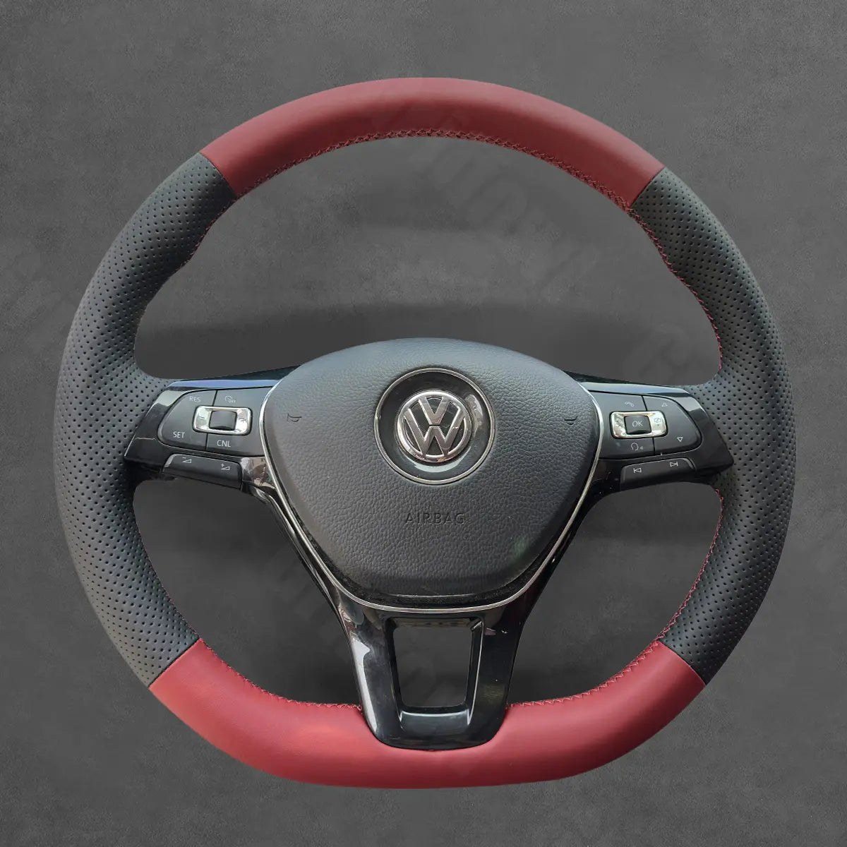 Griffowl Steering Wheel Cover for Bespoke Hatchback Volkswagen VW Golf Mk7 Polo Mk5 Mk6 Up! Touran Sharan Caddy Grand California Crafter 2013-2021. Compact, hand-sewn DIY wrap for quick interior mods and grip upgrade.
