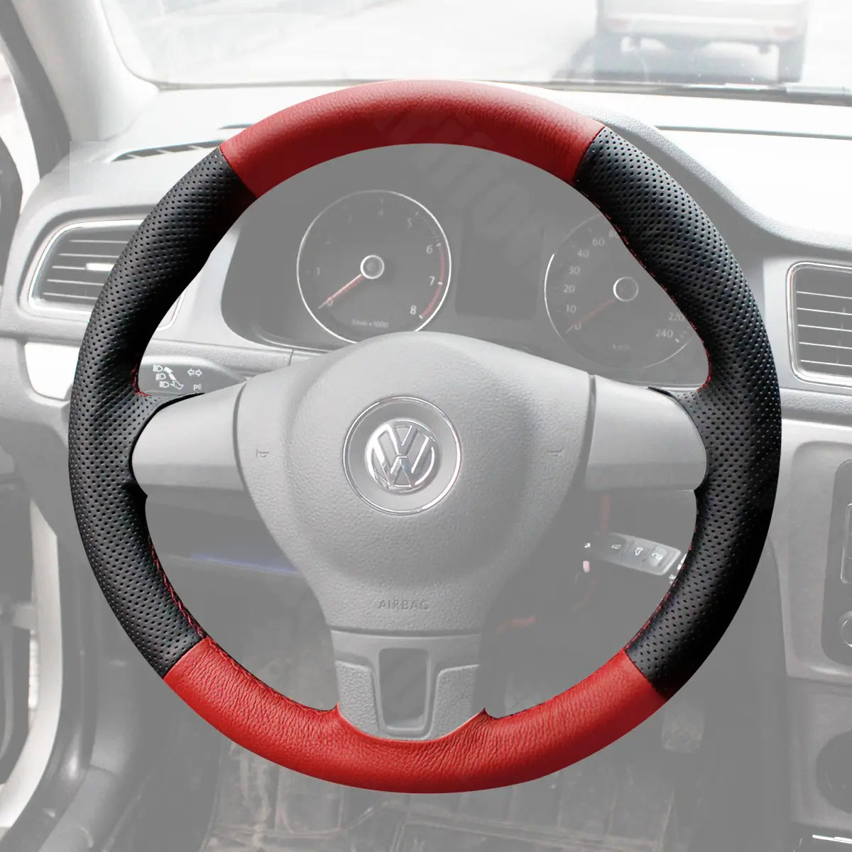 Griffowl Steering Wheel Cover for Bespoke Hatchback Volkswagen VW Sharan T5 Transporter California Caravelle 2009-2015. Compact, hand-sewn DIY wrap for quick interior mods and grip upgrade.
