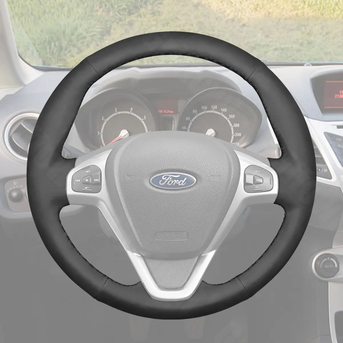 Griffowl Steering Wheel Cover for Bespoke  Ford Fiesta Mk6 Ka Ka+ B-MAX Transit Mk7 Tourneo Courier Fiesta Mk6 2012-2022. Compact, hand-sewn DIY wrap for quick interior mods and grip upgrade.