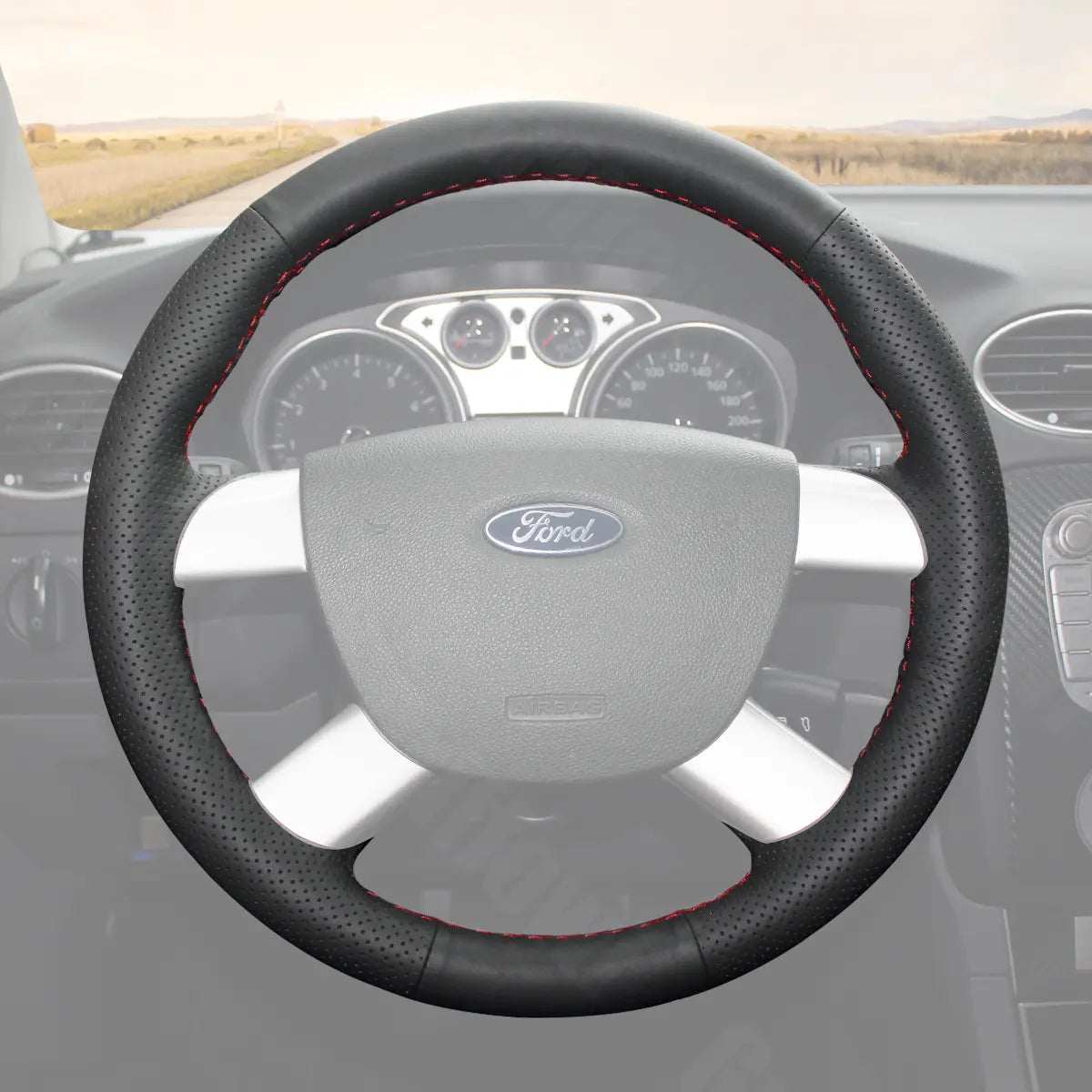 Griffowl Steering Wheel Cover for Bespoke Hatchback Ford Focus Mk2 CC C-MAX Transit Mk5 Tourneo Connect MK7 2004-2013. Compact, hand-sewn DIY wrap for quick interior mods and grip upgrade.