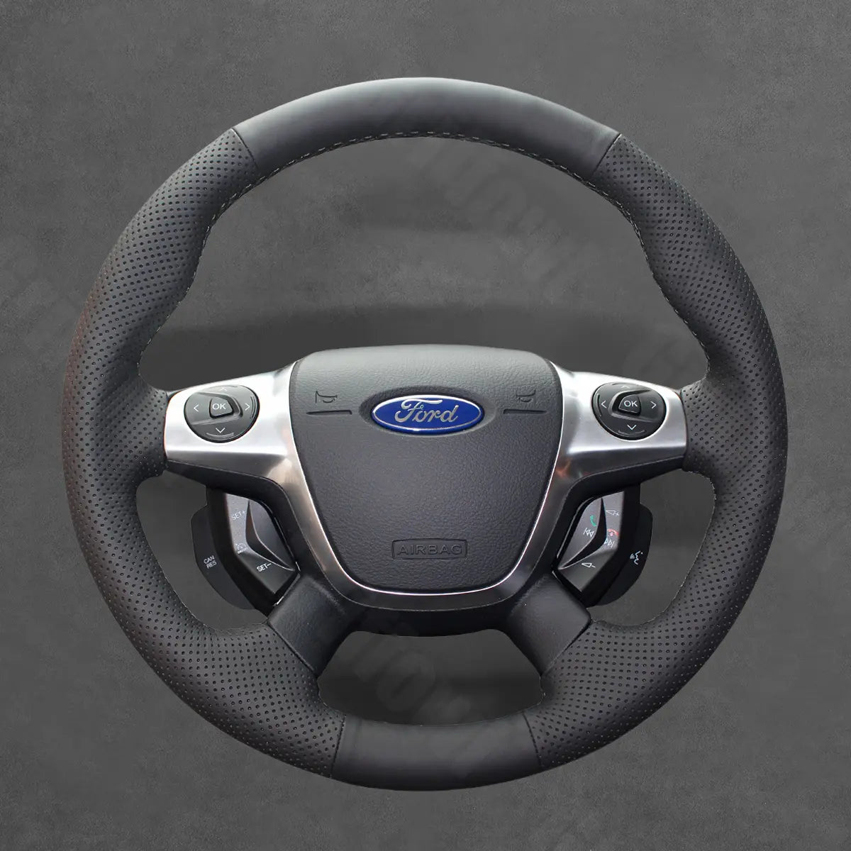 Griffowl Steering Wheel Cover for Bespoke Hatchback Ford Focus Mk3 C MAX Grand C MAX Escape Kuga 2010-2015. Elevate your interior with Griffowl's wrap and stitch kit.