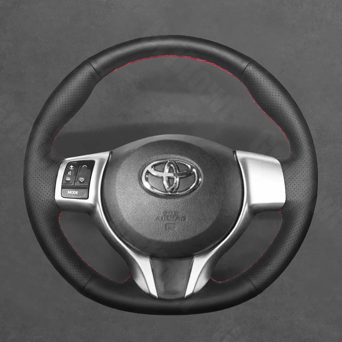 Griffowl Steering Wheel Cover for Bespoke Hatchback Toyota-Verso-S-Yaris. Griffowl's interior mod with hand-sewn DIY steering wheel kit.