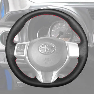 Griffowl Steering Wheel Cover for Bespoke Hatchback Toyota-Verso-S-Yaris. Griffowl's interior mod with hand-sewn DIY steering wheel kit.
