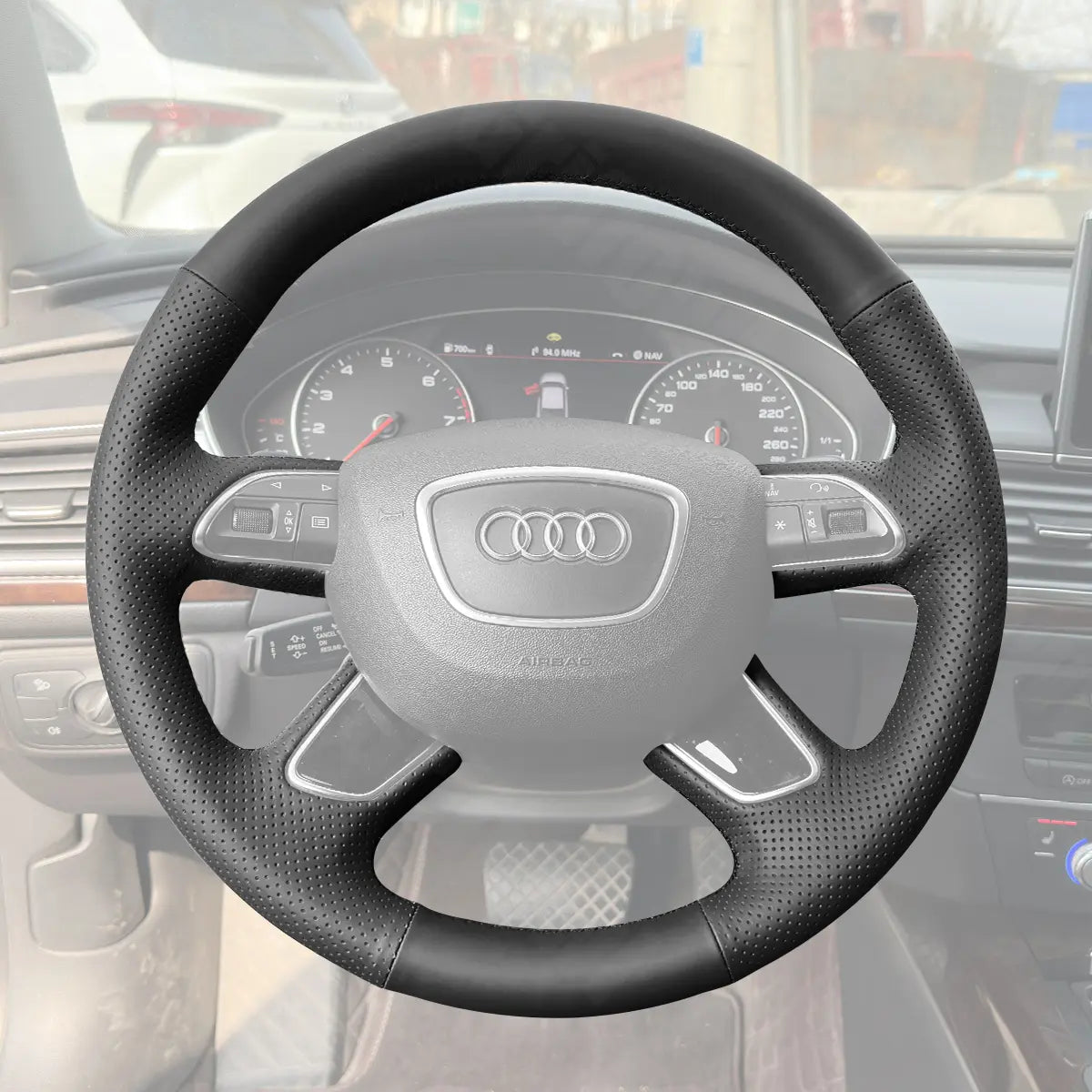 Griffowl Steering Wheel Cover for Crafted Touring Audi A4 B8 A6 C7 2012-2014. Griffowl's interior mod with hand-sewn DIY steering wheel kit.