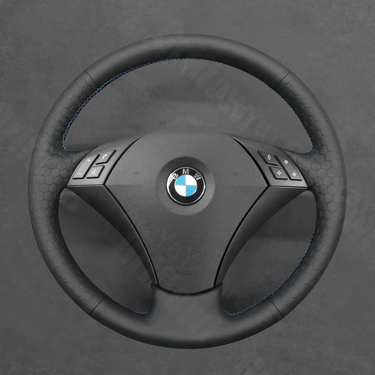 Griffowl Steering Wheel Cover for Crafted Touring BMW 5 Series E61 2004-2009. Griffowl's interior mod with hand-sewn DIY steering wheel kit.