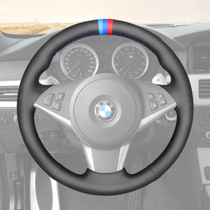 Griffowl Steering Wheel Cover for Tailored Coupe BMW M5 M6 E60 E61 E63 E64 2005-2010. Hand-sewn kit for drivers seeking precision and comfort.
