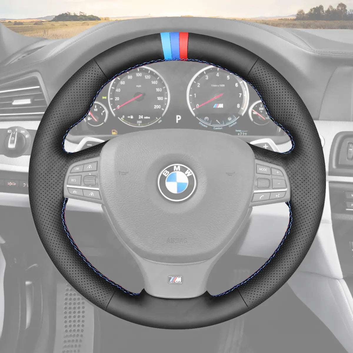 Griffowl Steering Wheel Cover for Crafted Touring BMW 5 Series F11 2010-2013. Griffowl's interior mod with hand-sewn DIY steering wheel kit.