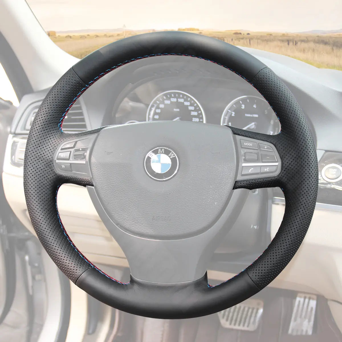 Griffowl Steering Wheel Cover for Crafted Touring BMW 5 Series F11 2010-2017. Griffowl's interior mod with hand-sewn DIY steering wheel kit.