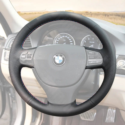 Griffowl Steering Wheel Cover for Crafted Touring BMW 5 Series F11 2010-2017. Griffowl's interior mod with hand-sewn DIY steering wheel kit.