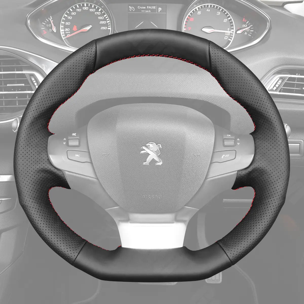 Griffowl Steering Wheel Cover for Crafted Touring Peugeot 308 SW 2014-2021. Perfect grip with our steering wheel wrap and custom interior touch.