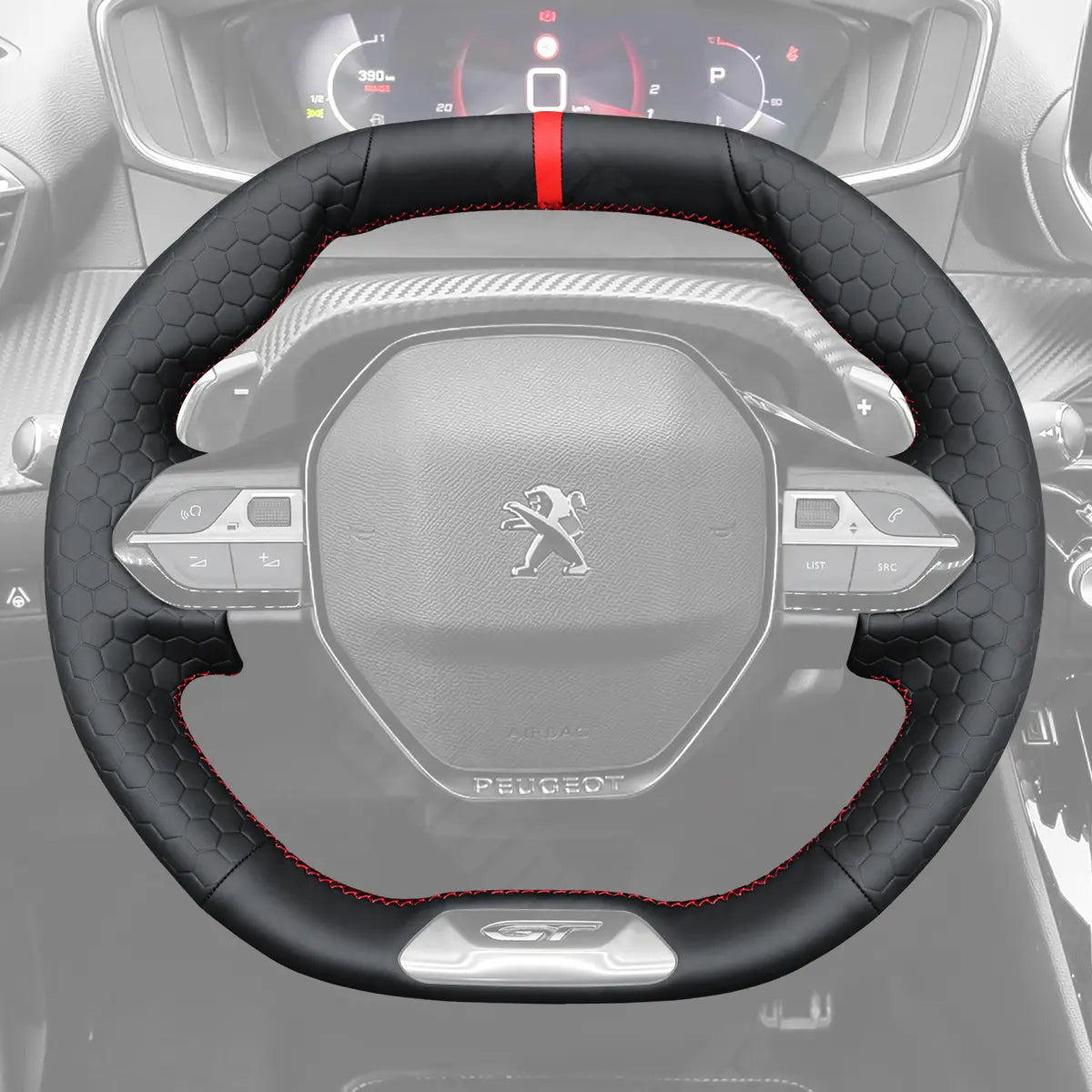 Griffowl Steering Wheel Cover for Crafted Touring Peugeot 308 SW GT 508 SW GT GT Line e-308 SW 2019-2025. Perfect for enthusiasts seeking refined interior mods.