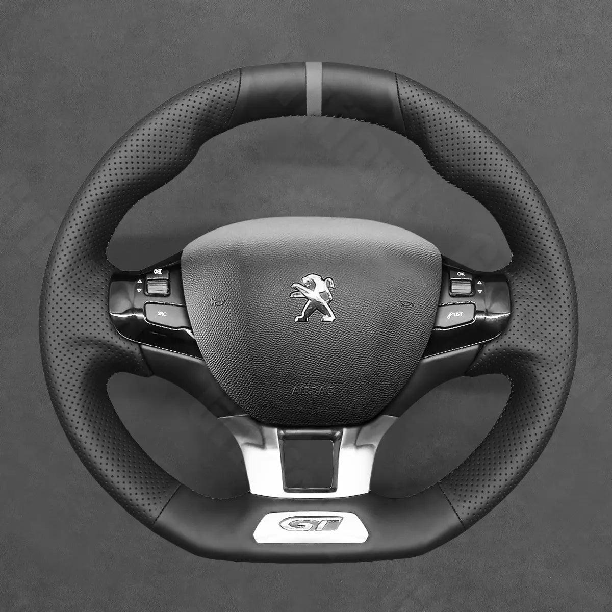Griffowl Steering Wheel Cover for Crafted Touring Peugeot 308 SW GT GT Line 2015-2025. Elevate your interior with Griffowl's wrap and stitch kit.