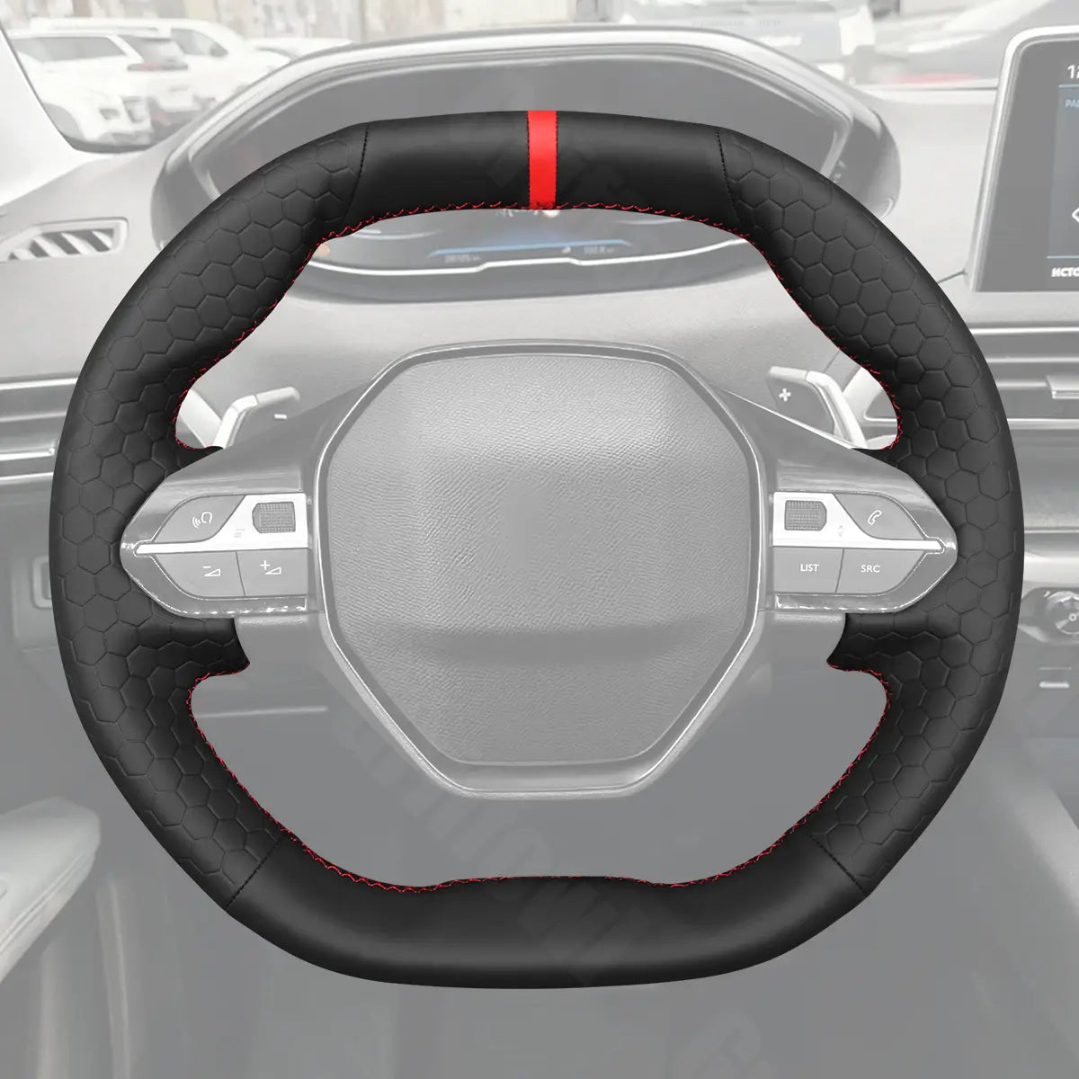 Griffowl Steering Wheel Cover for Crafted Touring Peugeot 508 SW 2019-2022. Perfect grip with our steering wheel wrap and custom interior touch.
