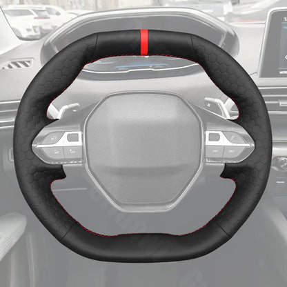 Griffowl Steering Wheel Cover for Crafted Touring Peugeot 508 SW 2019-2022. Perfect grip with our steering wheel wrap and custom interior touch.